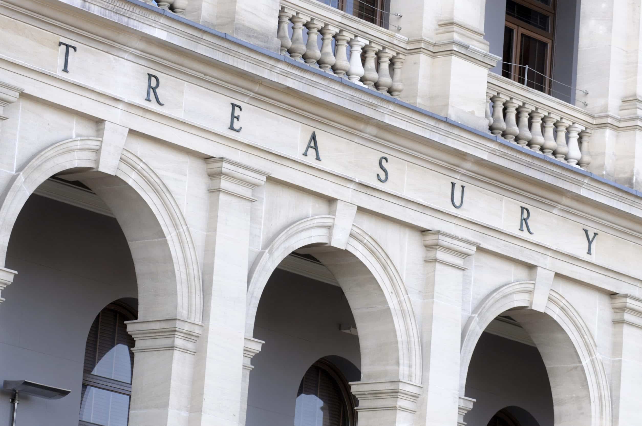 Facade of U.S. Treasury building.